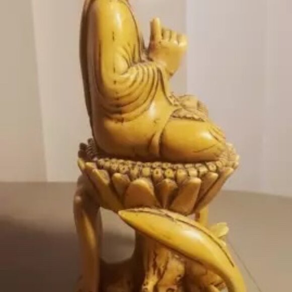 Rare! Vintage Hand-Carved Lord Buddha Meditating On Lotus Stand HEAVY RESIN - Picture 5 of 12